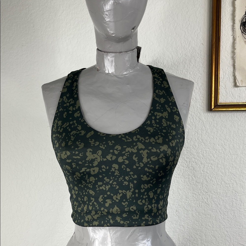 Z Zella Studio Lite Longline Sports BraCropped Tank Green Tree Camo Dot